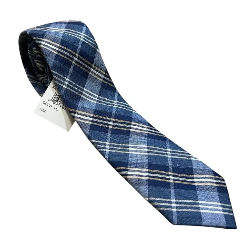 Ben Sherman Plaid Linen Silk Blend Tie NWT Sz OS Blue Business Preppy Party